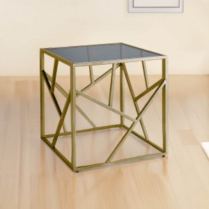 SOLAL Table basse design en verre noir et métal doré carrée SOLAL