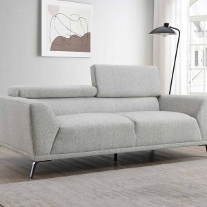 KALISTA Canapé contemporain 3 places en tissu gris clair