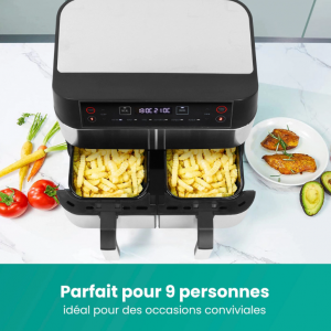 Niceey Airfryer XXL Friteuse Air - 2460W - 2x4L Double Panier - Récipient Antiadhésif - 8L - Argent