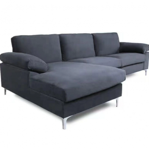 Canapé d'angle 4-5 places velours gris GALWAY