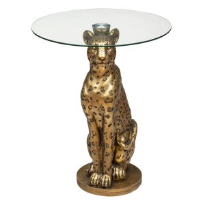 Table à café "Leopard" en résine & verre trempé D40cm doré - Atmosphera créateur d'intérieur