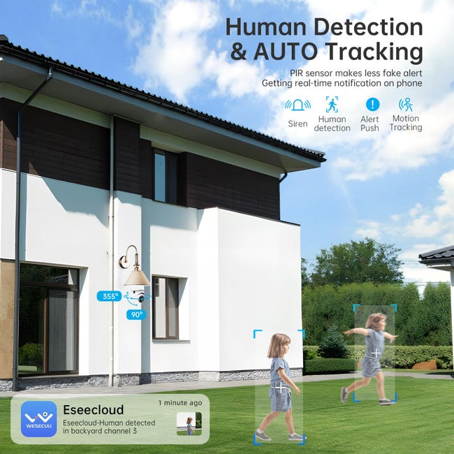Caméra Ampoule Degrés WiFi Extérieur avec Vision Nocturne, Caméra De Surveillance, Suivi Automatique, Audio Bidirectionnel, Détection De Mouvement – Image 3