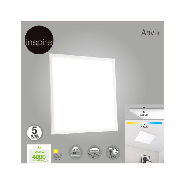Panneau LED Anvik, 59.5 x 59.5 cm, blanc neutre, INSPIRE – Image 2