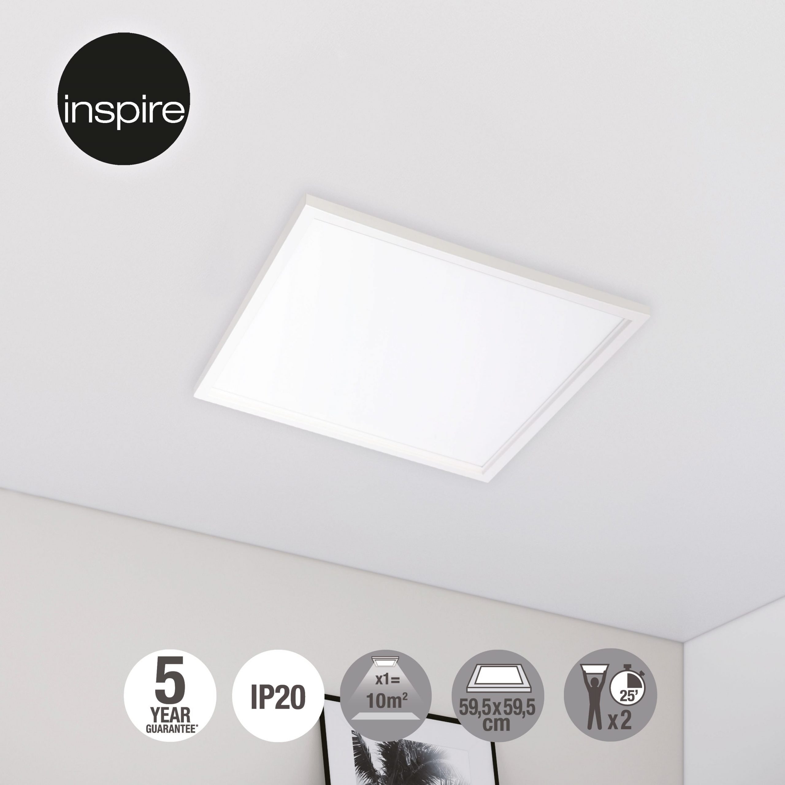 Panneau LED Anvik, 59.5 x 59.5 cm, blanc neutre, INSPIRE