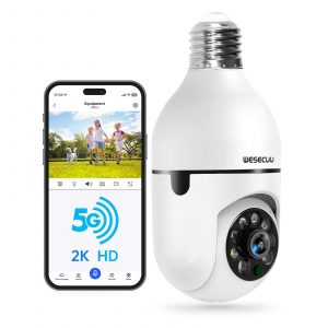 Caméra Ampoule Degrés WiFi Extérieur avec Vision Nocturne, Caméra De Surveillance, Suivi Automatique, Audio Bidirectionnel, Détection De Mouvement