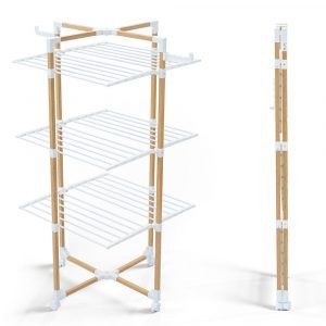 Sechoir a linge etendoir tour pliable 3 niveaux 69x69x136 cm style bois blanc