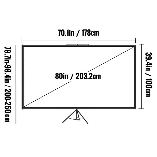 VEVOR 80 pouces Écran de Projection avec Trépied 4K HD 16:9 Toile de Projection sur Trépied Hauteur Réglable Écran pour Intérieur et Extérieur – Image 5