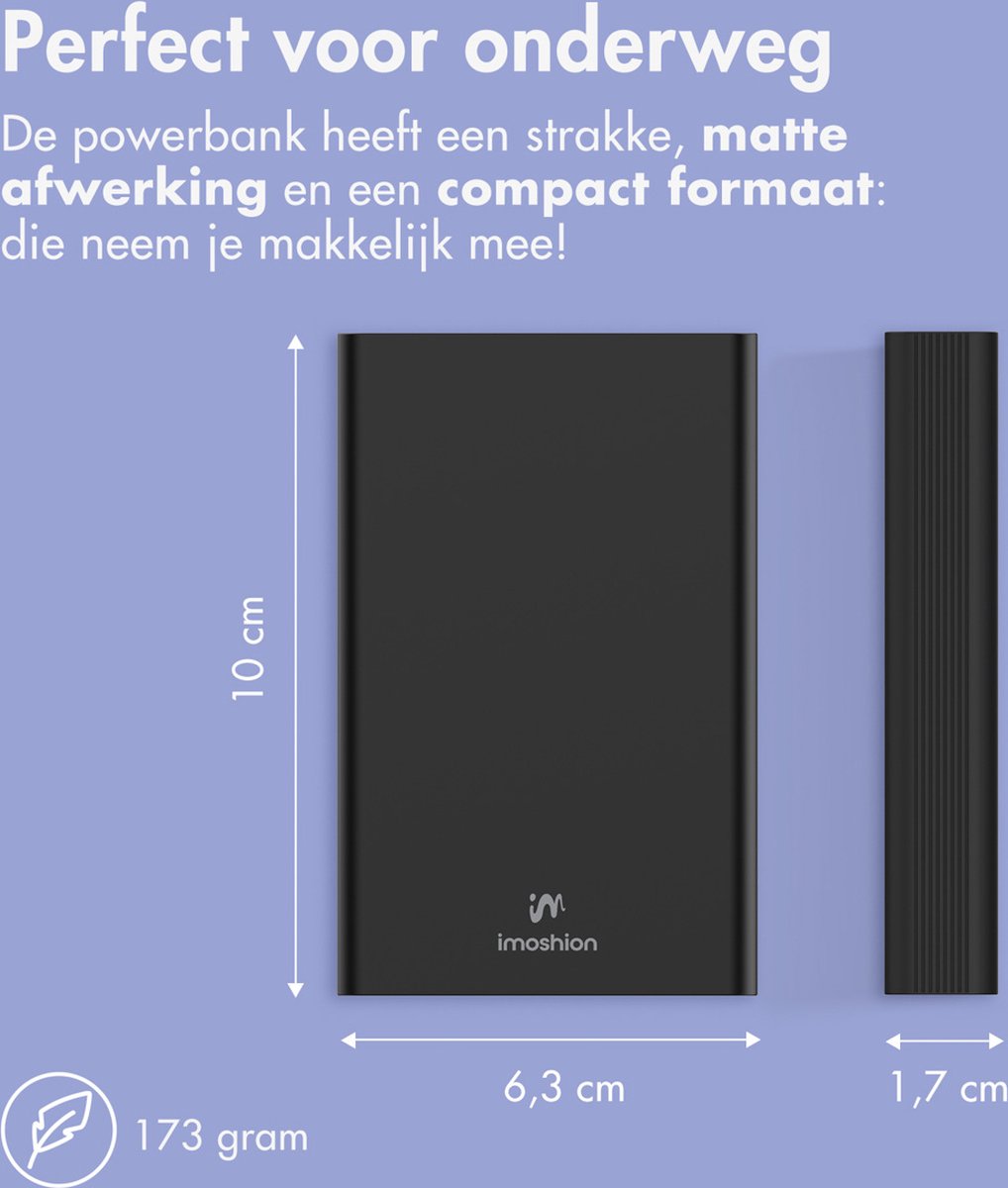 imoshion® Powerbank 10000 mAh - Affichage LED de la batterie - USB A & USB C - Convient pour Apple iPhone et Samsung - 20 Watt - noir – Image 5